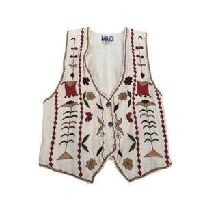 Agapo Women's White Floral Embroidered Western Vest Size Medium vintage